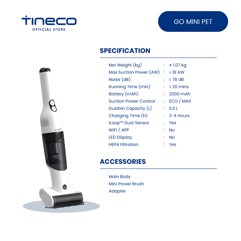 Tineco Go Mini Pet Cordless Handheld Vacuum | Portable & Lightweight | 20 mins Runtime - Image 2