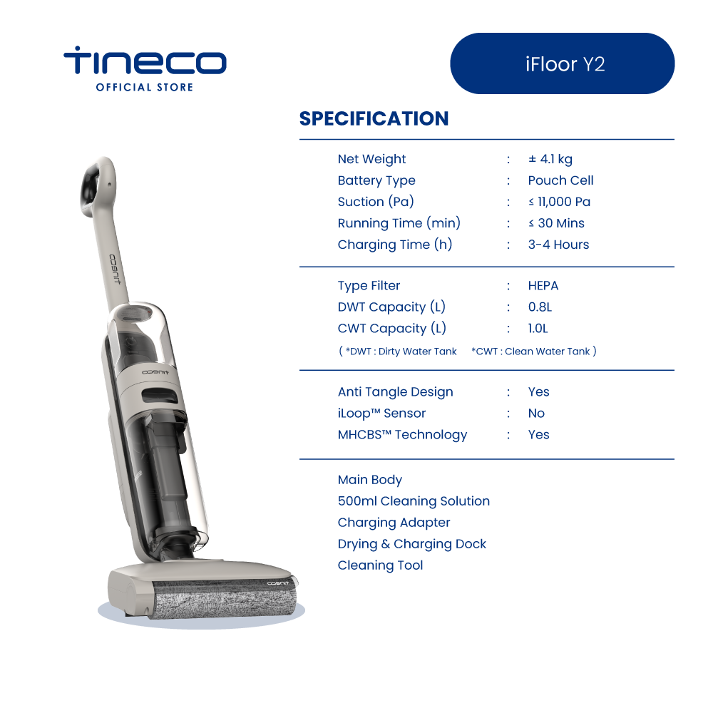 Tineco iFloor Y2 Cordless Wet Dry Vacuum Cleaner | 20kPa Suction | Anti-Tangle - Image 2