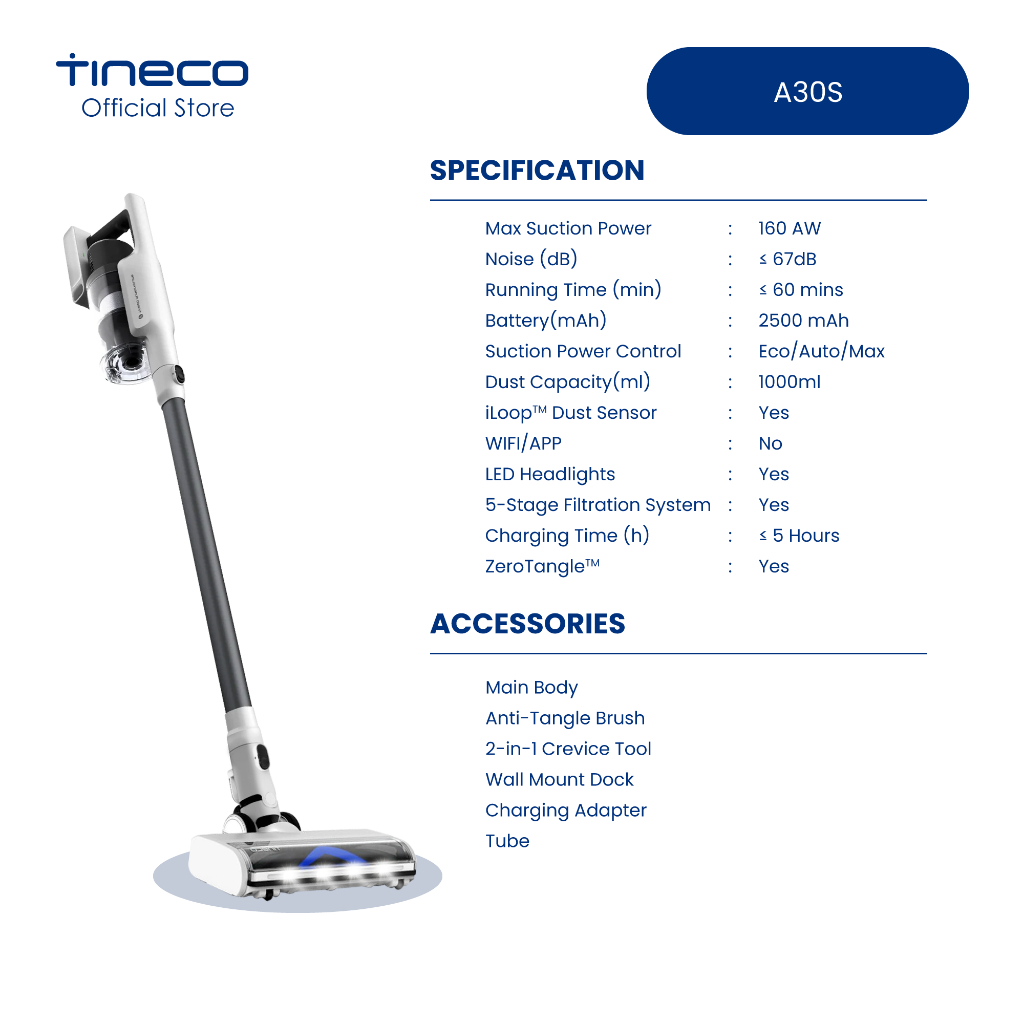 Tineco A30S Cordless Stick Vacuum Cleaner | 160W Suction | 60 Mins Runtime | 1L Large Dustbin | ZeroTangle - Image 2