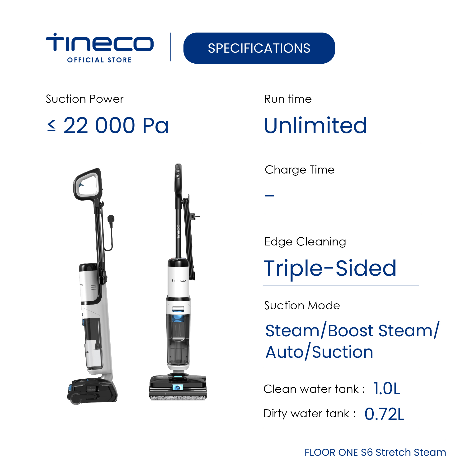 Tineco Floor One S6 Stretch Steam Smart Floor Washer Vacuum Cleaner | 22kPa Suction | 160°C HyperSteam | Corded - Image 2