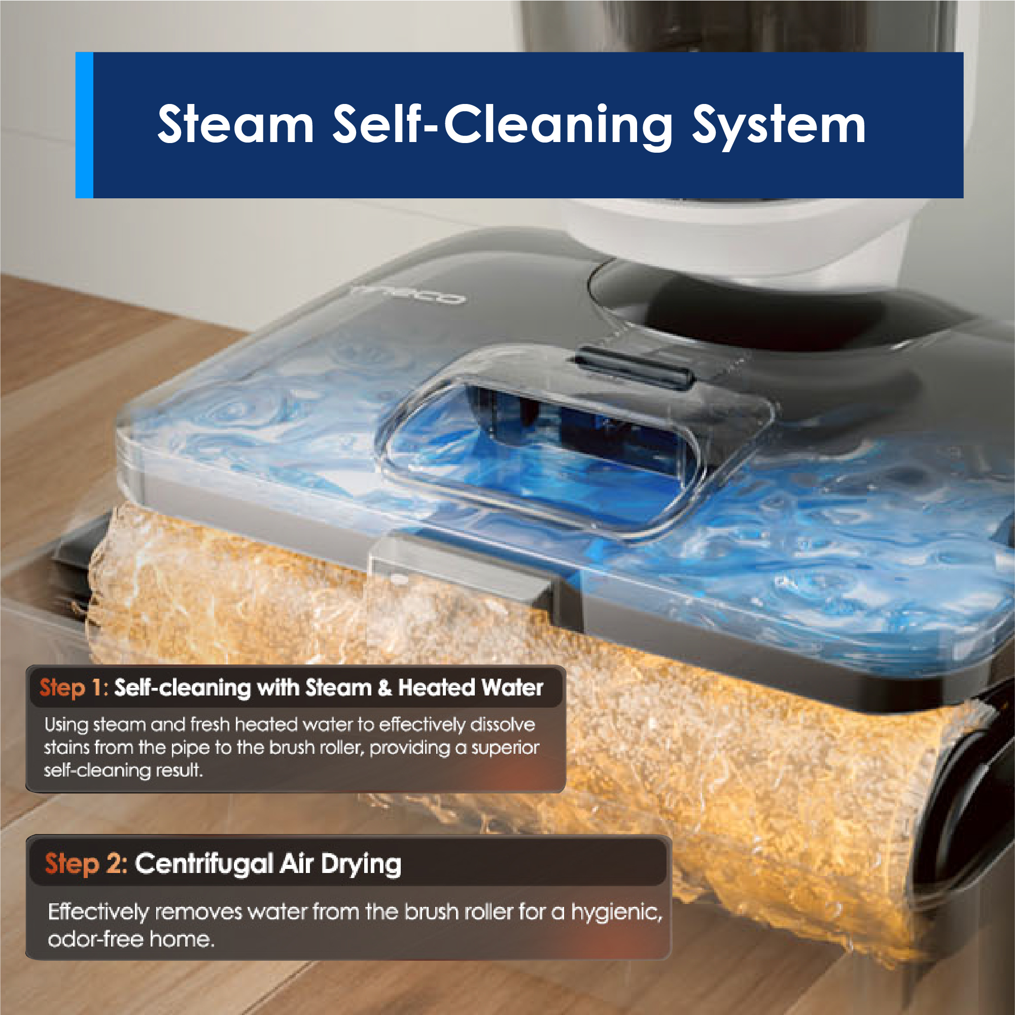 Tineco Floor One S6 Stretch Steam Smart Floor Washer Vacuum Cleaner | 22kPa Suction | 160°C HyperSteam | Corded - Image 7
