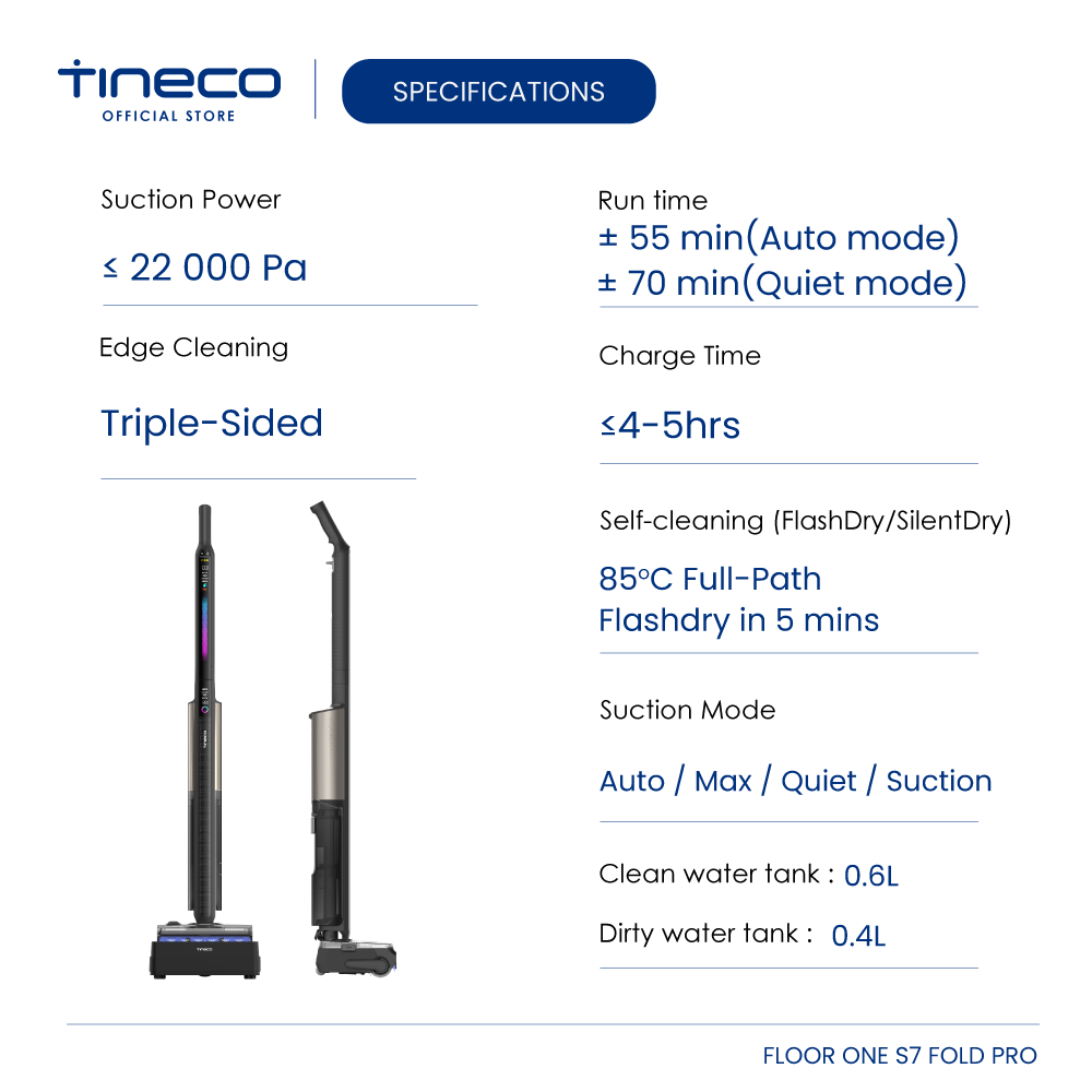 【NEW】Tineco Floor One S7 Fold Pro Wet Dry Vacuum Cleaner | 22kPa Suction | 3.9kg Lightweight - Image 2